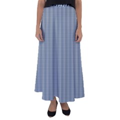 Silent Night Blue Mini Gingham Check Plaid Flared Maxi Skirt