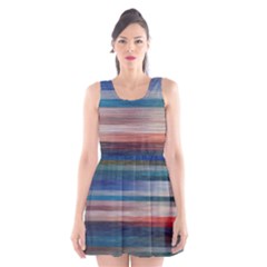 Background Horizontal Lines Scoop Neck Skater Dress by BangZart