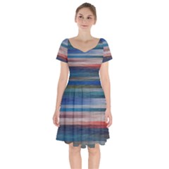 Background Horizontal Lines Short Sleeve Bardot Dress