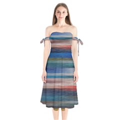 Background Horizontal Lines Shoulder Tie Bardot Midi Dress by BangZart