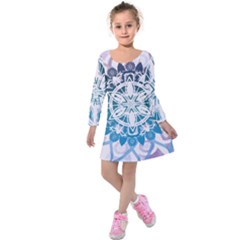 Mandalas Symmetry Meditation Round Kids  Long Sleeve Velvet Dress by BangZart