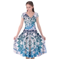 Mandalas Symmetry Meditation Round Cap Sleeve Wrap Front Dress