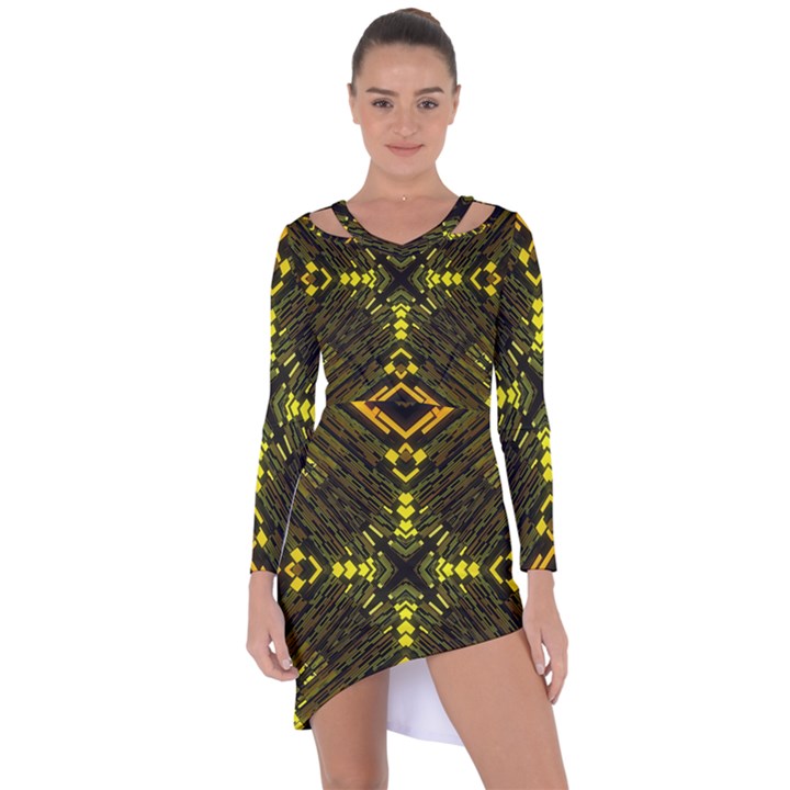 Abstract Glow Kaleidoscopic Light Asymmetric Cut-Out Shift Dress