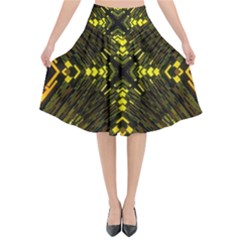 Abstract Glow Kaleidoscopic Light Flared Midi Skirt