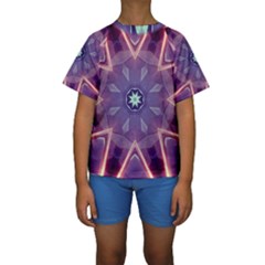 Abstract Glow Kaleidoscopic Light Kids  Short Sleeve Swimwear by BangZart