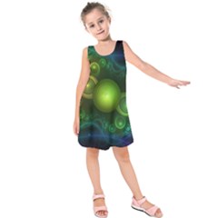 Retrotacular Rainbow Dots In A Fractal Microscope Kids  Sleeveless Dress by jayaprime