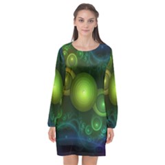 Retrotacular Rainbow Dots In A Fractal Microscope Long Sleeve Chiffon Shift Dress  by jayaprime