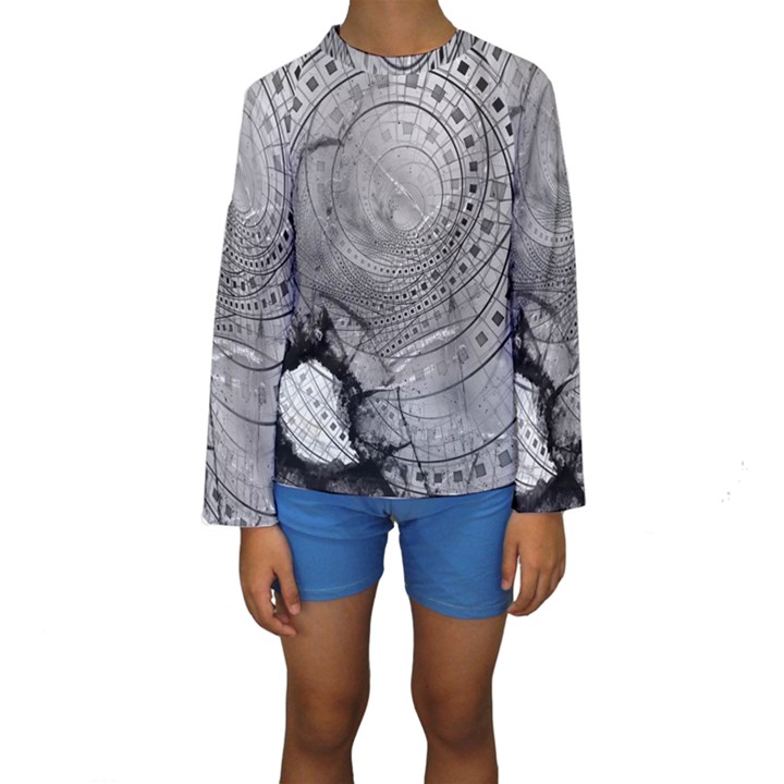 Fragmented Fractal Memories and Gunpowder Glass Kids  Long Sleeve Swimwear