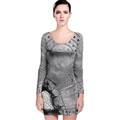 Fragmented Fractal Memories And Gunpowder Glass Long Sleeve Velvet Bodycon Dress by jayaprime