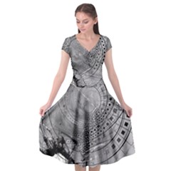 Fragmented Fractal Memories And Gunpowder Glass Cap Sleeve Wrap Front Dress