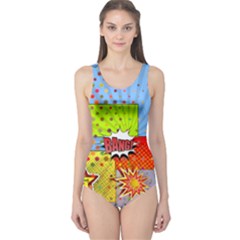 Sky Blue Bang Pop Art One Piece Swimsuit by PattyVilleDesigns