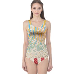 Ivory & Gold Florals Pop Art One Piece Swimsuit by PattyVilleDesigns