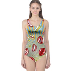 Skyblue & Yellow Pop Art One Piece Swimsuit by PattyVilleDesigns