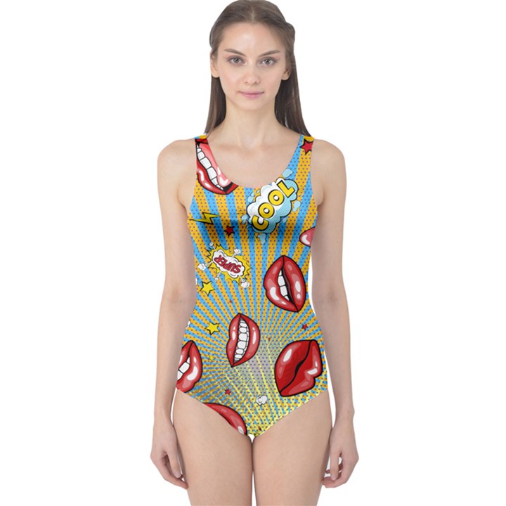 SkyBlue & Yellow POP ART One Piece Swimsuit