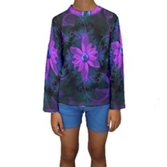 Beautiful Ultraviolet Lilac Orchid Fractal Flowers Kids  Long Sleeve Swimwear by jayaprime