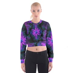 Beautiful Ultraviolet Lilac Orchid Fractal Flowers Cropped Sweatshirt by jayaprime