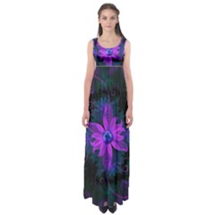 Beautiful Ultraviolet Lilac Orchid Fractal Flowers Empire Waist Maxi Dress by jayaprime