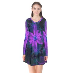 Beautiful Ultraviolet Lilac Orchid Fractal Flowers Flare Dress by jayaprime