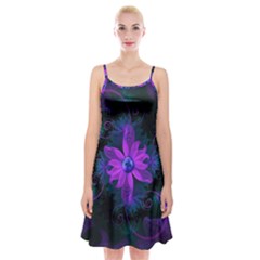 Beautiful Ultraviolet Lilac Orchid Fractal Flowers Spaghetti Strap Velvet Dress by jayaprime