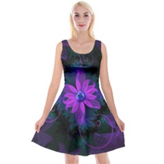 Beautiful Ultraviolet Lilac Orchid Fractal Flowers Reversible Velvet Sleeveless Dress by jayaprime