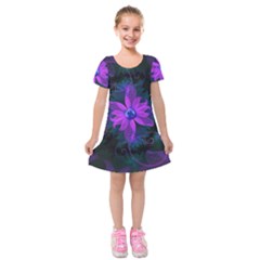 Beautiful Ultraviolet Lilac Orchid Fractal Flowers Kids  Short Sleeve Velvet Dress by jayaprime