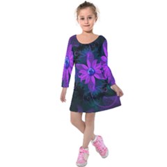 Beautiful Ultraviolet Lilac Orchid Fractal Flowers Kids  Long Sleeve Velvet Dress by jayaprime