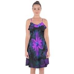 Beautiful Ultraviolet Lilac Orchid Fractal Flowers Ruffle Detail Chiffon Dress