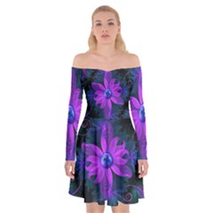 Beautiful Ultraviolet Lilac Orchid Fractal Flowers Off Shoulder Skater Dress