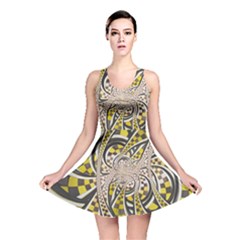 Liquid Taxi Cab, A Yellow Checkered Retro Fractal Reversible Skater Dress by jayaprime