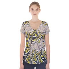 Liquid Taxi Cab, A Yellow Checkered Retro Fractal Short Sleeve Front Detail Top by jayaprime