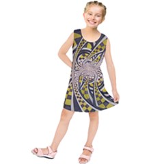 Liquid Taxi Cab, A Yellow Checkered Retro Fractal Kids  Tunic Dress by jayaprime