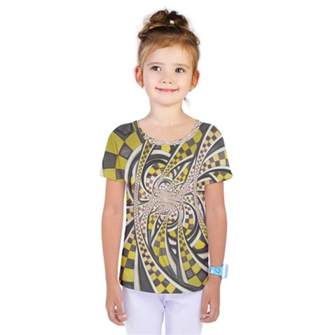 Liquid Taxi Cab, A Yellow Checkered Retro Fractal Kids  One Piece Tee by jayaprime