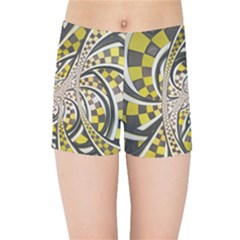 Liquid Taxi Cab, A Yellow Checkered Retro Fractal Kids Sports Shorts by jayaprime