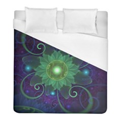 Glowing Blue-green Fractal Lotus Lily Pad Pond Duvet Cover (full/ Double Size) by jayaprime