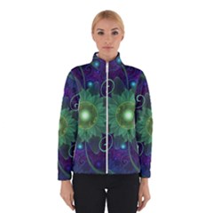 Glowing Blue-green Fractal Lotus Lily Pad Pond Winterwear by jayaprime