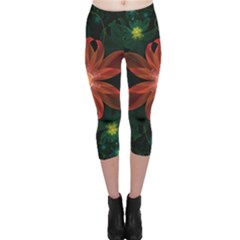 Beautiful Red Passion Flower In A Fractal Jungle Capri Leggings  by jayaprime