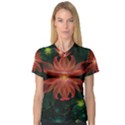 Beautiful Red Passion Flower in a Fractal Jungle Women s V-Neck Sport Mesh Tee View1