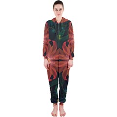 Beautiful Red Passion Flower In A Fractal Jungle Hooded Jumpsuit (ladies)  by jayaprime