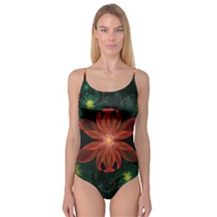 Beautiful Red Passion Flower In A Fractal Jungle Camisole Leotard  by jayaprime