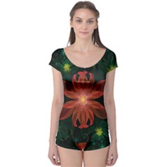 Beautiful Red Passion Flower In A Fractal Jungle Boyleg Leotard  by jayaprime