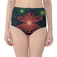 Beautiful Red Passion Flower In A Fractal Jungle High-waist Bikini Bottoms by jayaprime