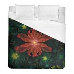 Beautiful Red Passion Flower In A Fractal Jungle Duvet Cover (full/ Double Size) by jayaprime