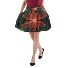 Beautiful Red Passion Flower In A Fractal Jungle A-line Pocket Skirt by jayaprime