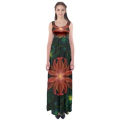 Beautiful Red Passion Flower In A Fractal Jungle Empire Waist Maxi Dress by jayaprime