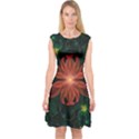 Beautiful Red Passion Flower in a Fractal Jungle Capsleeve Midi Dress View1