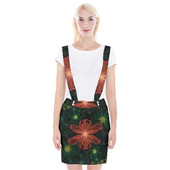 Beautiful Red Passion Flower In A Fractal Jungle Braces Suspender Skirt by jayaprime