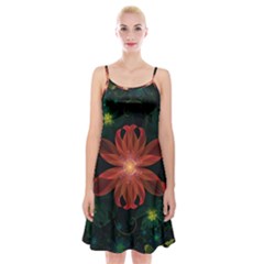 Beautiful Red Passion Flower In A Fractal Jungle Spaghetti Strap Velvet Dress by jayaprime