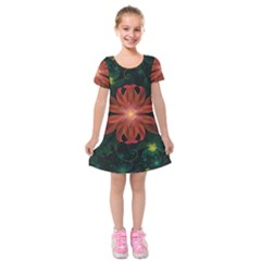 Beautiful Red Passion Flower In A Fractal Jungle Kids  Short Sleeve Velvet Dress by jayaprime