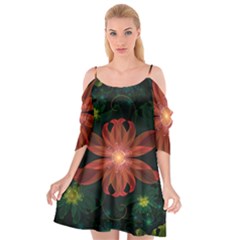 Beautiful Red Passion Flower In A Fractal Jungle Cutout Spaghetti Strap Chiffon Dress