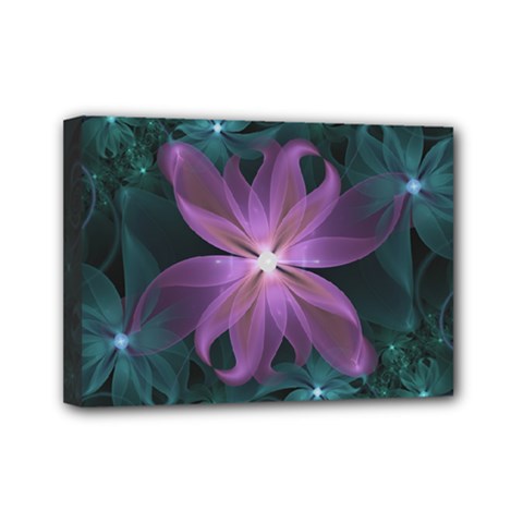 Pink And Turquoise Wedding Cremon Fractal Flowers Mini Canvas 7  X 5  by jayaprime